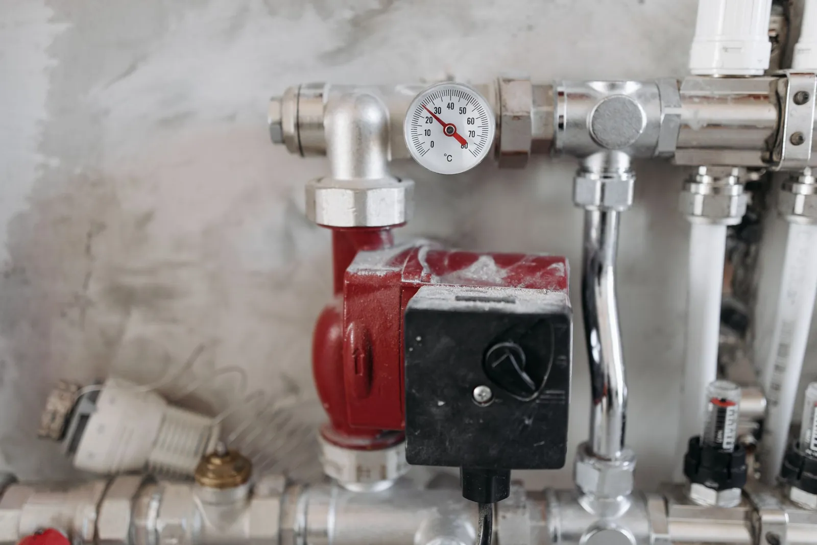 Boiler pipework and controls in a plant room